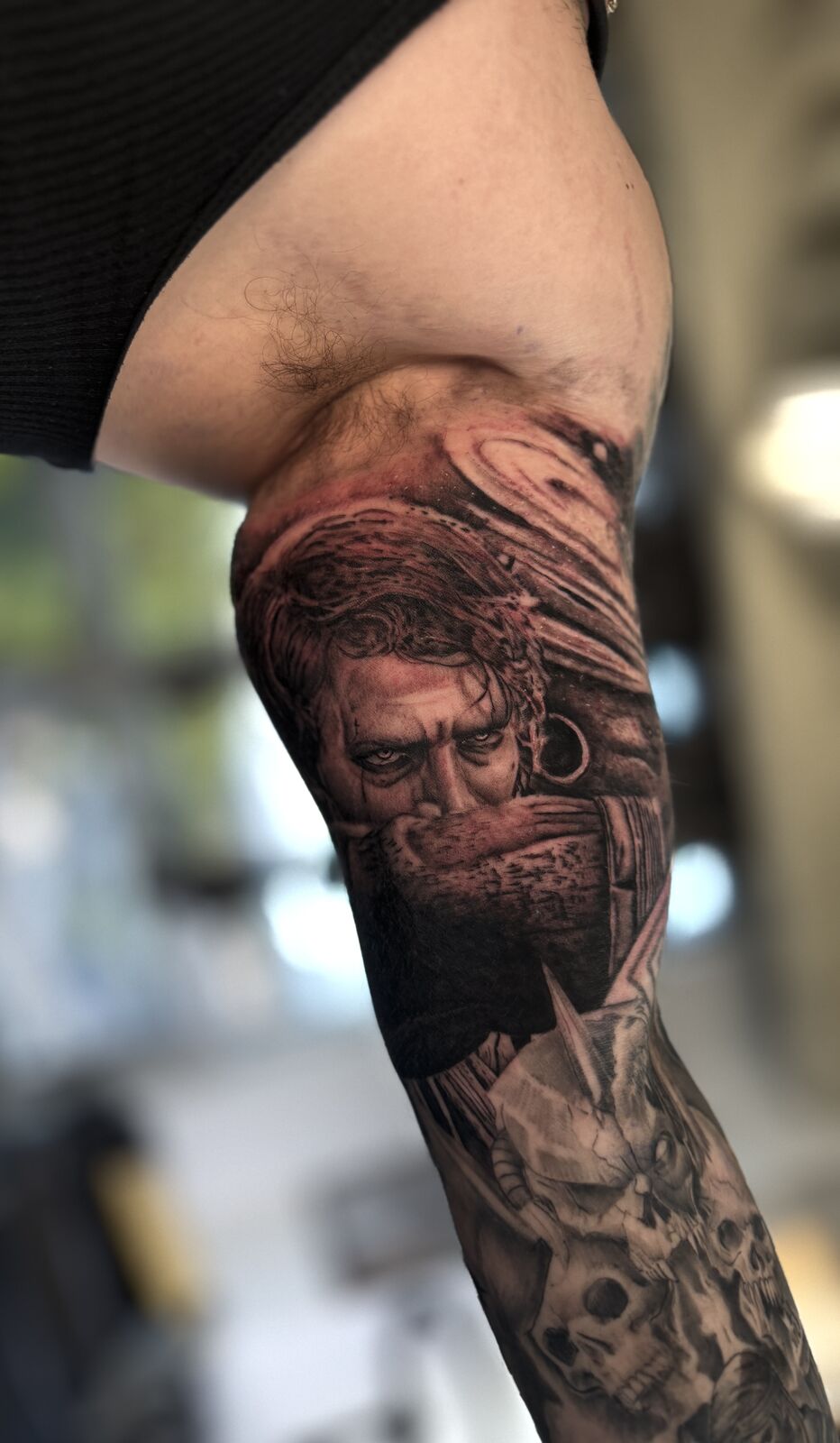 Realism portrait sleeve with smoke and detail work